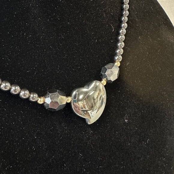 Vintage Hematite Heart Beaded Necklace - Picture 3 of 13